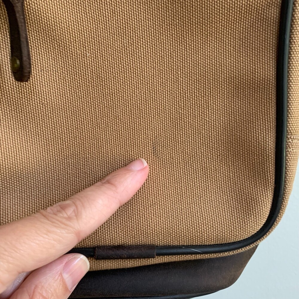 Canyon Outback VTG Leather Canvas Backpack Cinch Buckle Brown Tan Classic 90s - Picture 11 of 12